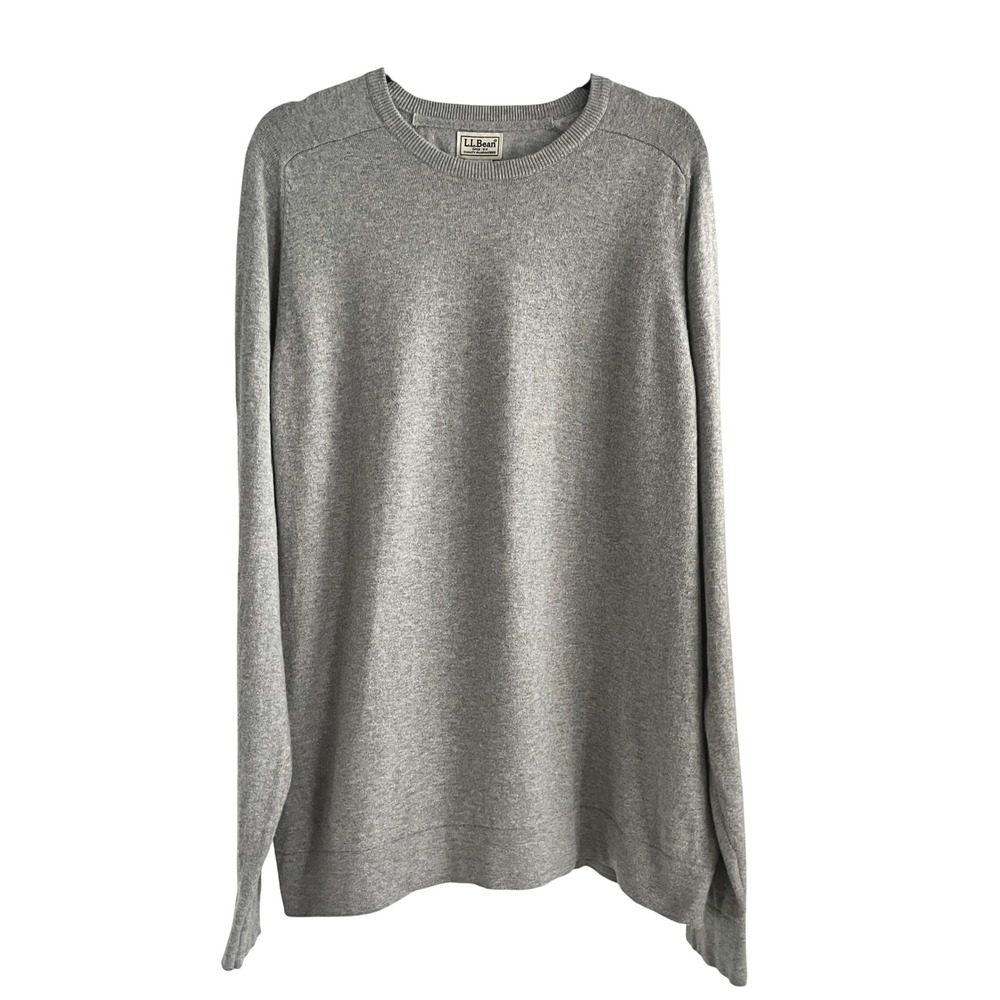 LL Bean Mens XL Gray Cotton Cashmere Crewneck Sweater OJDG1 Long Sleeve